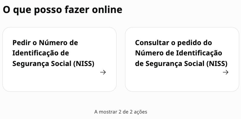 Social Security NISS page with separate Pedir NISS and Consultar pedido NISS choices